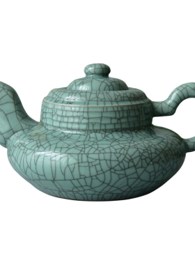 特大号龙泉青瓷哥窑茶壶摆件聚财招财乔迁开业礼物中式复古冰裂纹