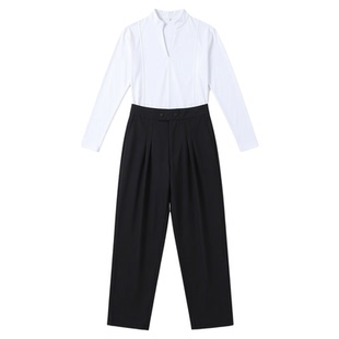 男童拉丁舞服装艺考舞蹈服装专业比赛训练功服裤子少儿演出长袖白