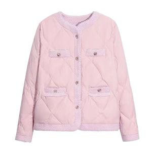 小香风轻薄短款羽绒服女2025新冬装小个子时尚保暖圆领白鸭绒外套