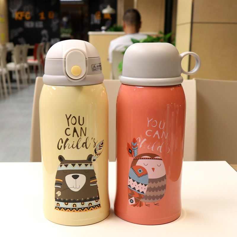 带布套大容量儿童保温杯带吸管三盖小学生316不锈钢水壶直饮盖600