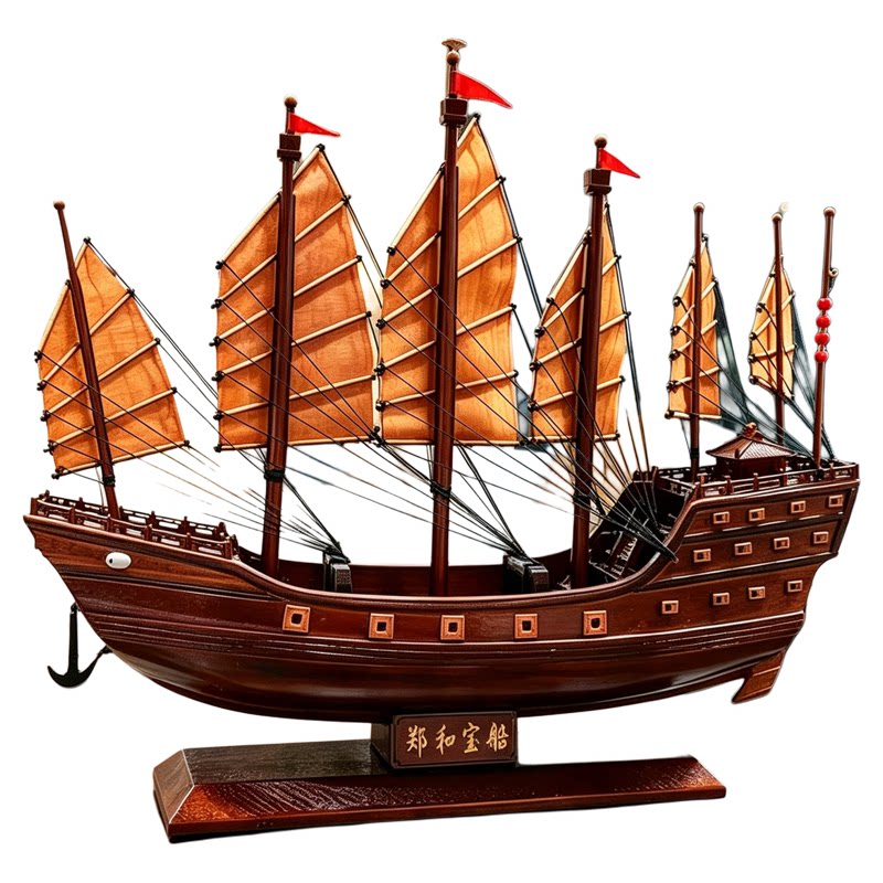 古代木质工艺船模型装饰摆件