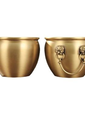 纯黄铜故宫缸狮子头聚宝盆招财聚财中式家居摆件客厅玄关店铺装饰