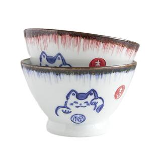 和风四季釉下彩餐具礼盒陶瓷甜品碗招财猫5英寸斗笠碗饭碗家用碗