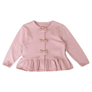 女宝宝纯棉针织小开衫薄款春秋外套粉色新中式裙式长袖上衣A类
