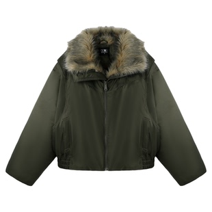 BJHG不计后果撞色棉服座山雕外套男装冬款复古毛领夹克情侣棉衣女