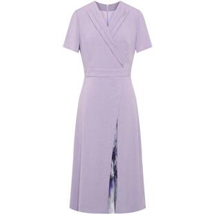 BBLLUUEE粉蓝衣橱气质原创设计压褶拼接西装裙女2025夏短袖连衣裙