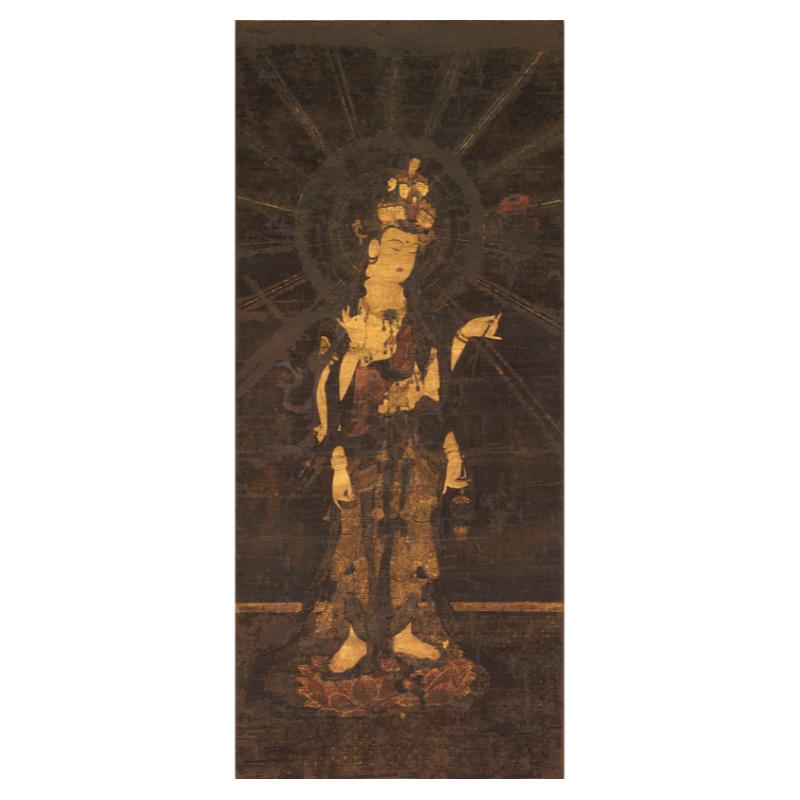 日本_镰仓时代_十一面观音菩萨像高清微喷复制工笔佛画装饰挂轴