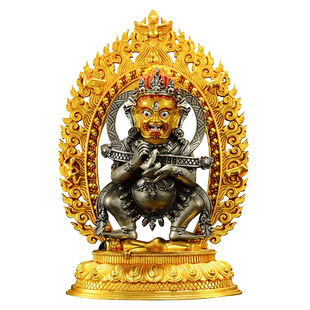 欧斯特全鎏金《二臂玛哈嘎啦》白铜精工雕刻《玛哈嘎拉》铜像摆件