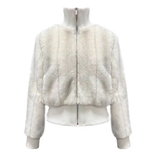 2025新款冬季法式仿水貂毛环保皮草外套女小众高领拉链短款女上衣