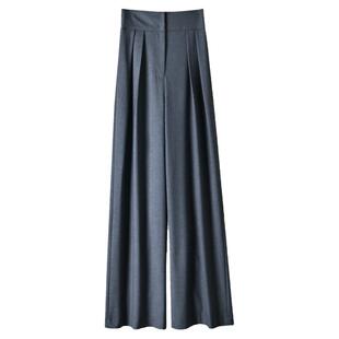 2026春季新款精纺羊毛灰色阔腿裤女装休闲直筒长裤子通勤女裤西裤
