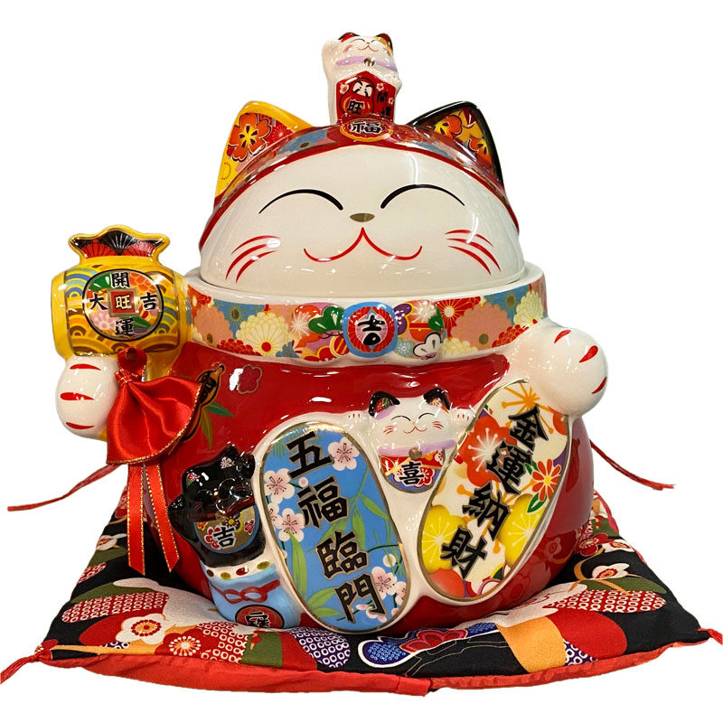 福缘猫陶瓷糖果罐客厅装饰摆件