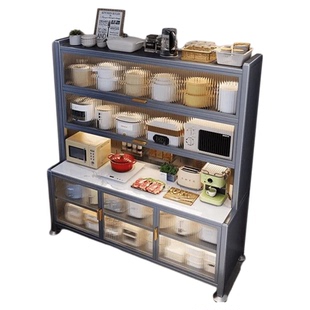 厨房置物架餐边柜储物柜落地防尘微波炉烤箱碗碟子多功能收纳橱柜