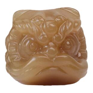 新疆和田玉且末糖玉料黄色小醒狮手串配饰文玩玉石狮子头瑞兽配珠