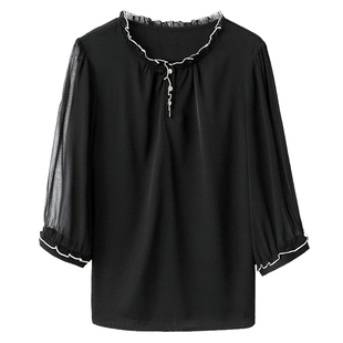 重磅真丝绸衬衫女2025夏新款透明短袖纯色小衫杭州高档桑蚕丝上衣