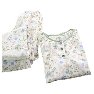 套头睡衣春夏薄款纯棉绉布双层棉纱长袖家居服裤子有兜甜美柔软