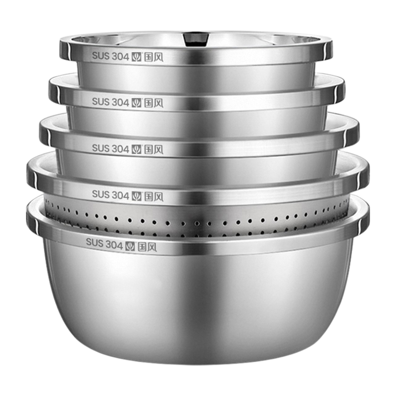 国风不锈钢盆洗菜盆沥水篮304食品级厨房盆子套装加厚漏盆滤水篮