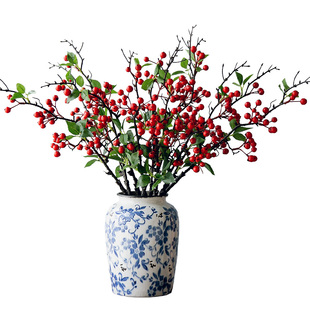 红色浆果合集小红果发财花椒果北美冬青火棘果带叶仿真花摆件树枝