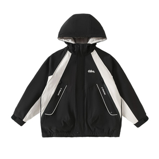 儿童秋装外套女童冲锋衣2025新款秋冬季加绒厚宽松初中生女孩大童