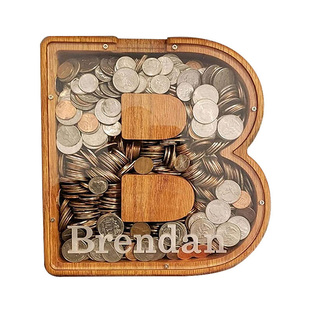 网红木质新款英文字母钱箱儿童男孩储钱罐摆件透明创意礼物存钱罐