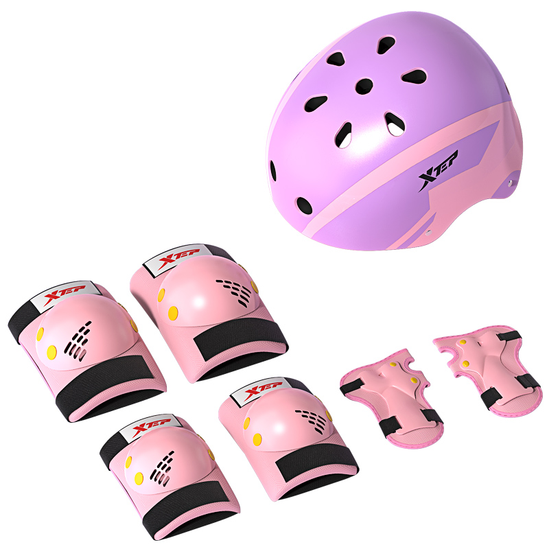 特步儿童轮滑护具骑行头盔套装平衡车自行车滑板溜冰护膝防护装备