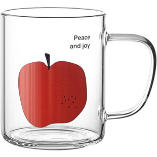 原创水果前程似锦耐热玻璃杯喝水杯带手柄牛奶杯啤酒杯咖啡杯商用