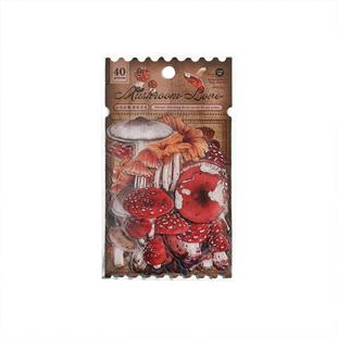 山林拾趣复古植物手帐PET透明防水贴纸蘑菇花卉流麻素材装饰贴画