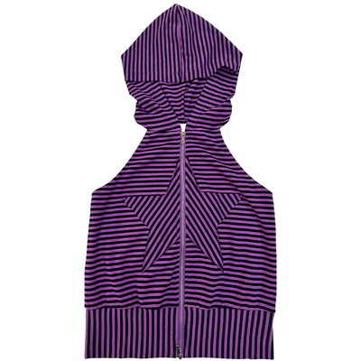 SHAKEITSHAKE春夏撞色条纹拉链五角星无袖连帽背心马甲上衣女