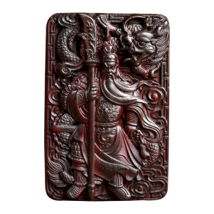 小叶紫檀木雕关公吊坠关二爷武财神木质挂件男款项链钥匙扣车挂饰