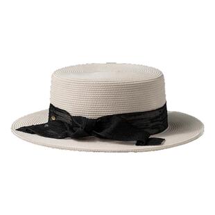 疯帽子 轻奢和纸平顶草帽复古法式优雅度假防晒草帽子女春夏26