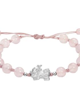 黑曜石情侣手链S999银草莓晶粉晶