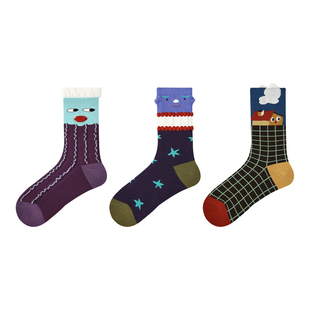 Renaissance秋季原创卡通插画女袜潮牌个性中筒袜趣味设计袜子女