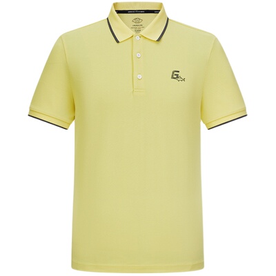 德鲨夏季黄色短袖翻领T恤男青年