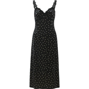 从那以后法式波点连衣裙秋冬穿搭丝绒裙吊带礼服长裙黑色小裙子女