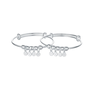 周六福银手镯女S990足银平安喜乐字符银镯宝宝款银饰礼物