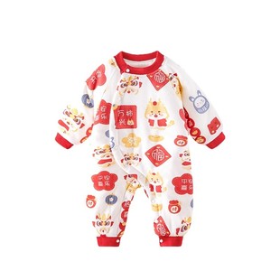 婴儿棉服冬装宝宝连体衣夹棉加厚秋冬季喜庆衣服保暖马年过拜年服