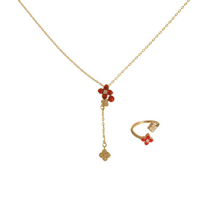 「馥郁红」系列复古轻奢设计感小众高级新年红色四叶草戒指/项链