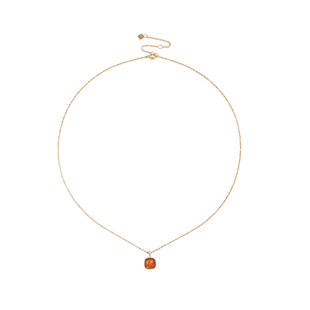 薇拉蒂S925纯银琥珀方糖吊坠女款轻奢花珀锁骨链新款简约复古项链