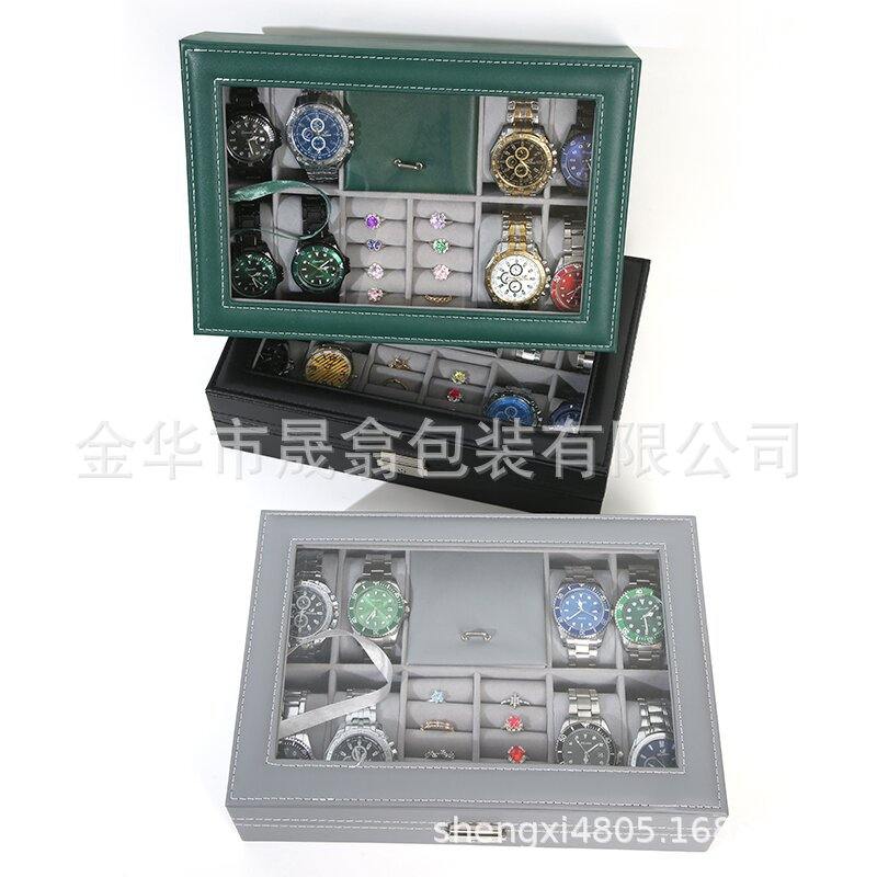 新款PU皮革天窗带锁手表收纳盒盒防尘4首饰表首饰展示多功能2格格