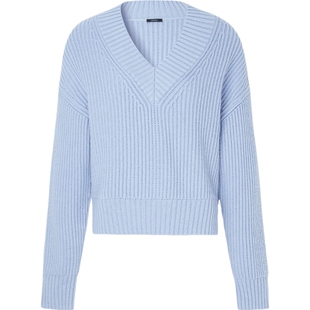 【折扣】Joseph 秋冬女浅蓝色V领罗纹棉质混纺落肩毛衣