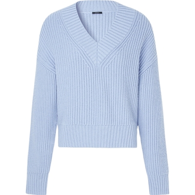 【折扣】Joseph 秋冬女浅蓝色V领罗纹棉质混纺落肩毛衣