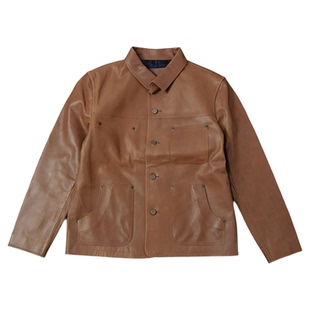 硬汉咔叽硬厚头层牛皮复古多口袋翻领夹克外套Y429包邮男