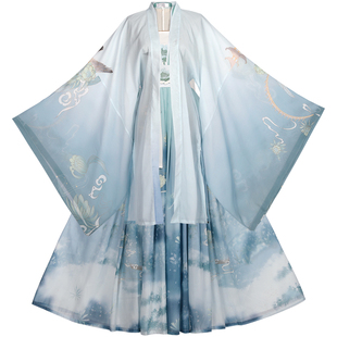 原创新款汉服{ 寒江雪} 中国风日常学生闺蜜秀印双色大摆裙春夏装