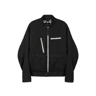 「讶梦」骑士枪袖棉麻混纺人字纹提花机车夹克J66「侵蚀装备」