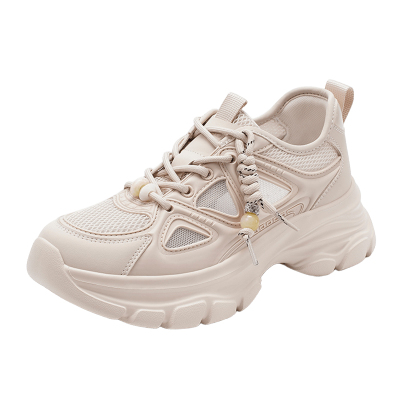 哈森时尚厚底老爹鞋女网面透气精致珠饰休闲鞋2026新款HCM261607