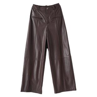 2025秋冬新款植鞣皮休闲绵羊皮高腰真皮长裤百搭直筒裤阔腿裤皮裤