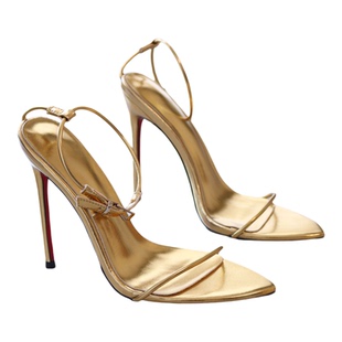 金色细高跟凉鞋脚环扣带性感夜店大码床上宴会欧美CD变装13CM红底