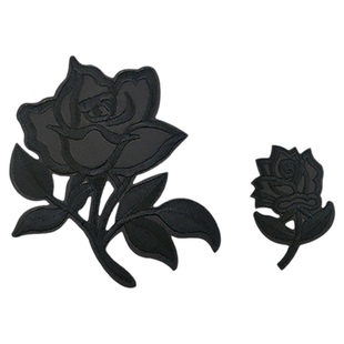 黑色刺绣花朵布贴红色补丁贴衣服羽绒服裤子装饰修补破洞贴花手缝