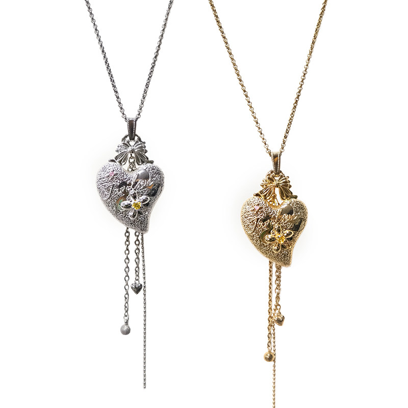 1P Juvilove原1P Jewelry 爱心花朵流苏锆石抽拉长项链 金银双色
