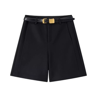 【呢感百慕大】CHICJOJO短裤女25冬新款黑色休闲裤子靴裤外穿
