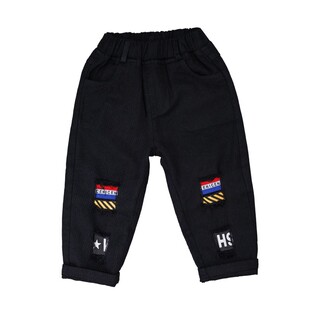 2026春装新款休闲裤男童个性破洞黑色白色长裤儿童2-8岁洋气裤子